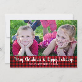 Tarjeta Festiva Foto de Navidades de Merry Red Plaid