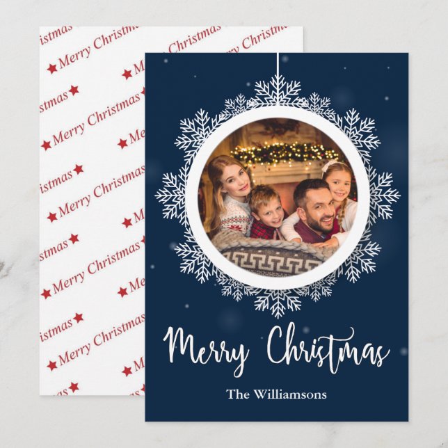 Tarjeta Festiva Foto de Navidades de ornamentos de copo de nieve a (Anverso / Reverso)
