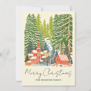 Tarjeta Festiva Foto de Navidades de Outdoorsy Mountain Town Linoc