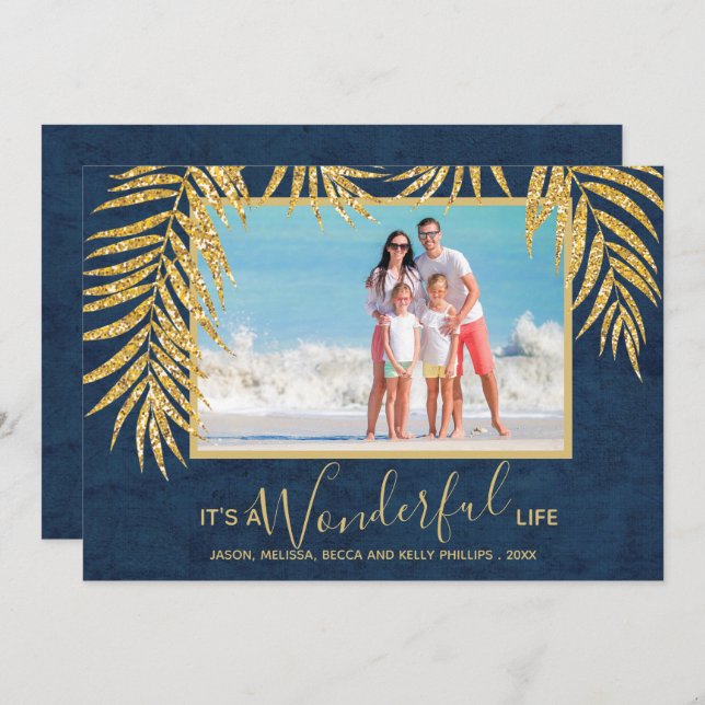 Tarjeta Festiva Foto de Navidades de palmeras (Anverso / Reverso)