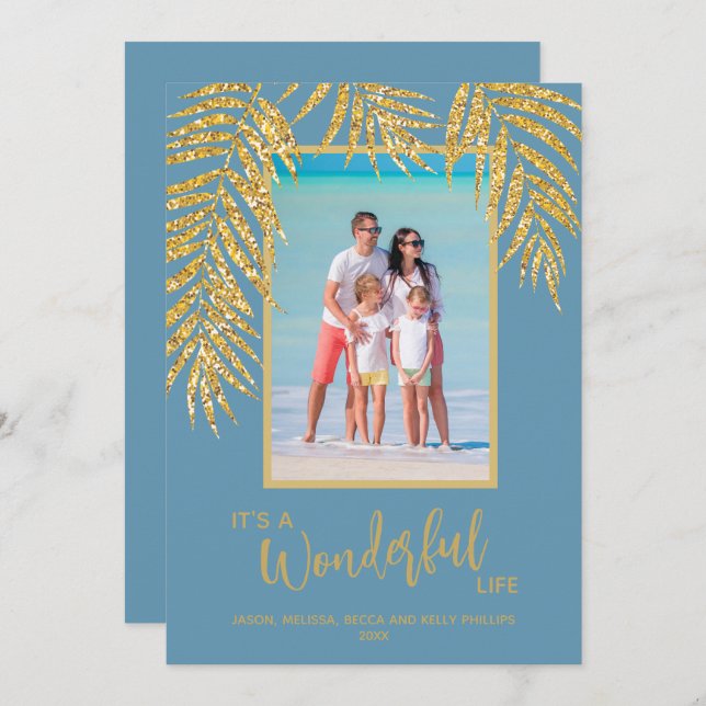 Tarjeta Festiva Foto de Navidades de palmeras tropicales (Anverso / Reverso)