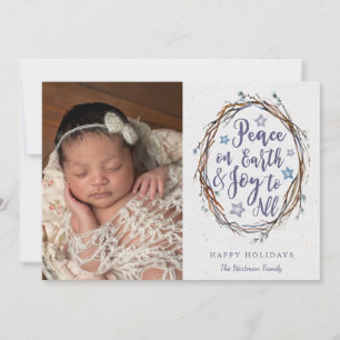 Tarjeta Festiva Foto de Navidades de Peace on Earth Rustic Wreath