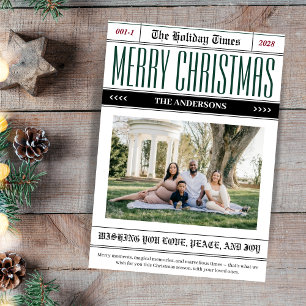 Tarjeta Festiva Foto de Navidades de periódico personalizado de Ho