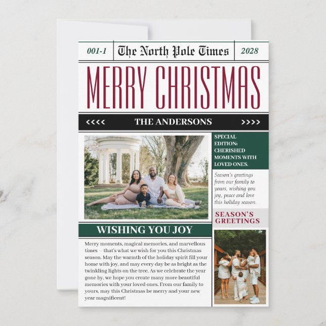 Tarjeta Festiva Foto de Navidades de periódico personalizado North (Anverso)