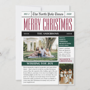 Tarjeta Festiva Foto de Navidades de periódico personalizado North