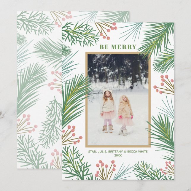 Tarjeta Festiva Foto de Navidades de Pines Berries (Anverso / Reverso)