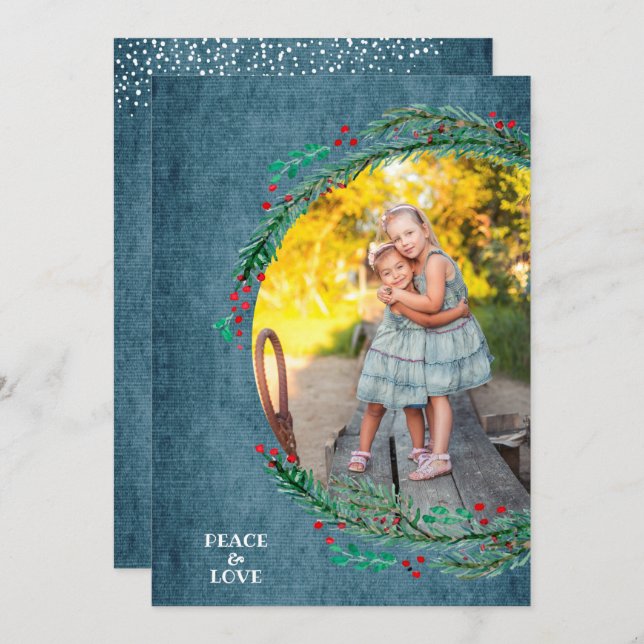 Tarjeta Festiva Foto de Navidades de pino (Anverso / Reverso)