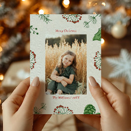 Tarjeta Festiva Foto de Navidades de pino mistletoe de mano de est
