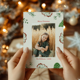 Tarjeta Festiva Foto de Navidades de pino mistletoe de mano de est