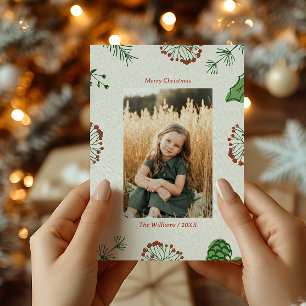 Tarjeta Festiva Foto de Navidades de pino mistletoe de mano de est