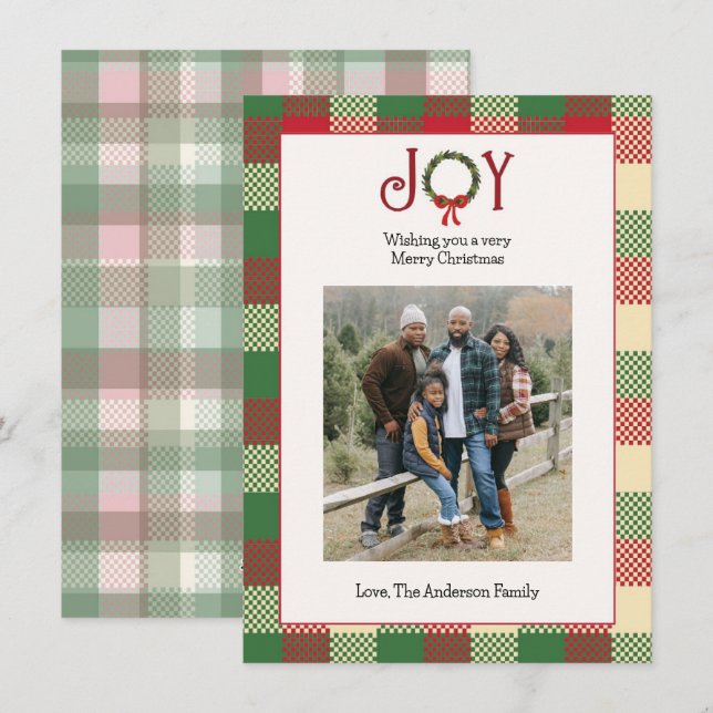 Tarjeta Festiva Foto de Navidades de Plaid (Anverso / Reverso)
