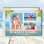 Tarjeta Festiva Foto de Navidades de playa tropical<br><div class="desc">Comparte tus vacaciones favoritas en la playa o fotos del clima cálido con esta divertida tarjeta de vacaciones de Navidades de arena tropical,  agua y palmeras con tu mensaje con letras blancas de moda. Seleccione Matte para papel más pesado y alta definición para obtener la mejor calidad de impresión.</div>