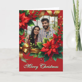 Tarjeta Festiva Foto de Navidades de Poinsettia Roja