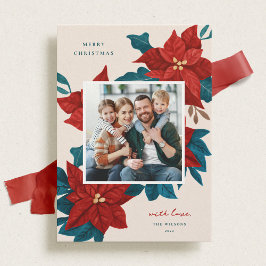 Tarjeta Festiva Foto de Navidades de Poinsettias pintadas