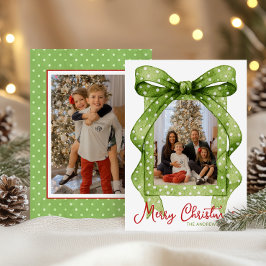 Tarjeta Festiva Foto de Navidades de Punto de Polka Verde acuarela