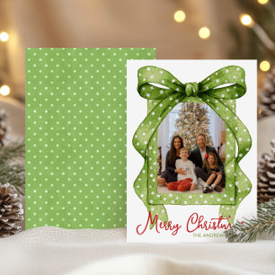 Tarjeta Festiva Foto de Navidades de Punto de Polka Verde acuarela