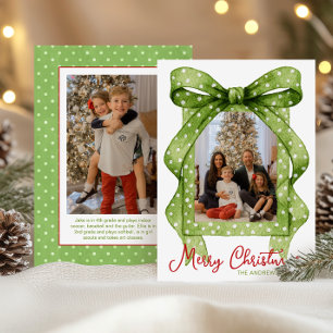 Tarjeta Festiva Foto de Navidades de Punto de Polka Verde acuarela