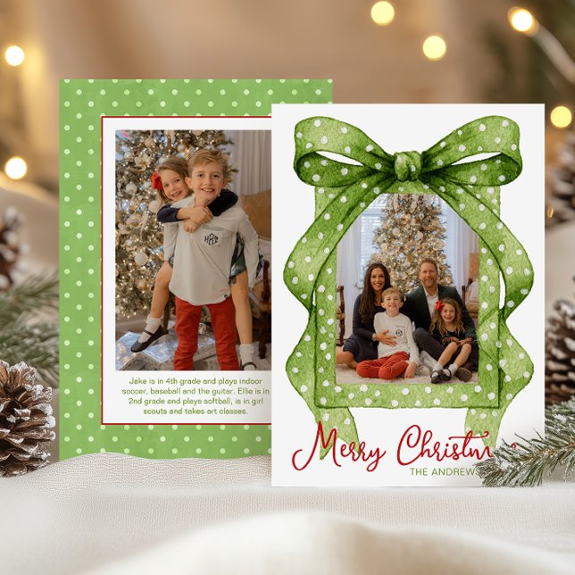 Tarjeta Festiva Foto de Navidades de Punto de Polka Verde acuarela (Subido por el creador)