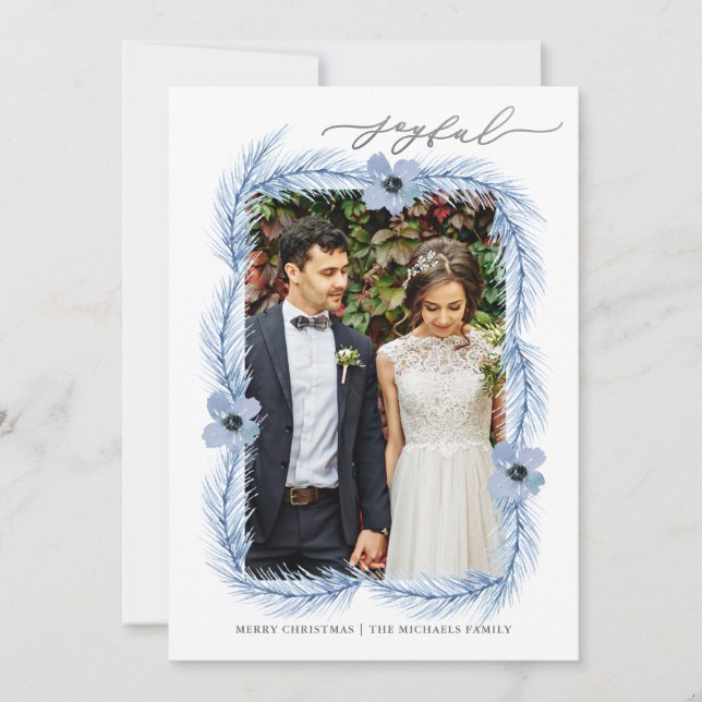 Tarjeta Festiva Foto de Navidades de ramas alegres (Anverso)