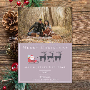 Tarjeta Festiva Foto de Navidades de Santa Claus Sleigh   Rosa