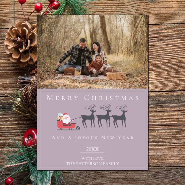 Tarjeta Festiva Foto de Navidades de Santa Claus Sleigh | Rosa (Pink Santa's Sleigh Christmas Photo Holiday Card)