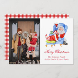 Tarjeta Festiva Foto de Navidades de Santa Gingham que duermen en 