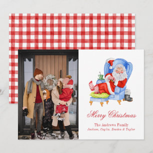 Tarjeta Festiva Foto de Navidades de Santa Gingham que duermen en