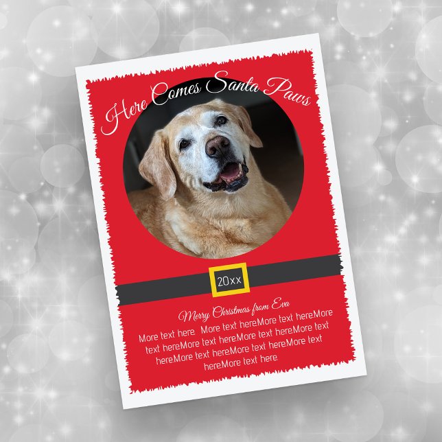 Tarjeta Festiva Foto de navidades de Santa Paws (Happy Dog on Santa Themed Photo Flat Card)