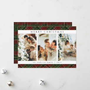 Tarjeta Festiva Foto de Navidades de Tartán verde y rojo moderno d
