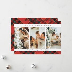 Tarjeta Festiva Foto de Navidades de Tartán verde y rojo moderno d