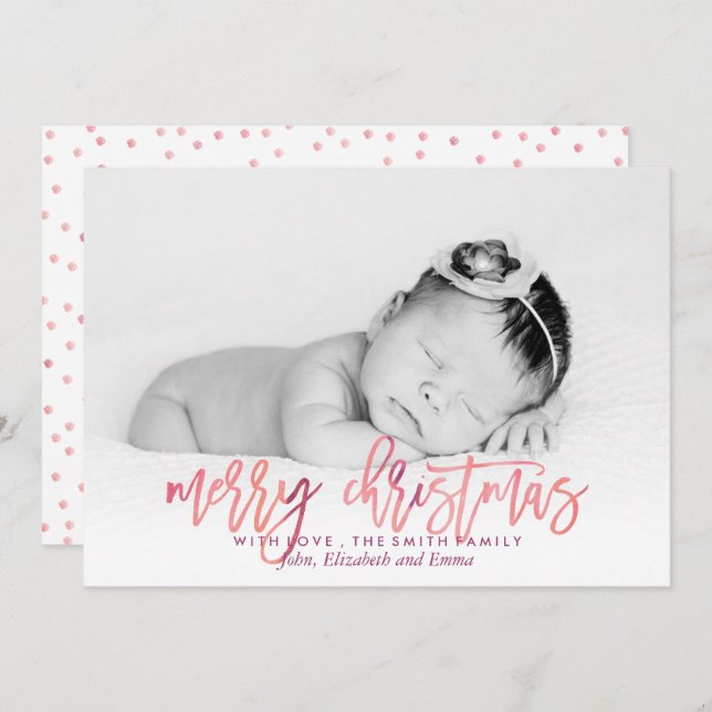 Tarjeta Festiva Foto de Navidades de tipografía acuarela (Anverso / Reverso)