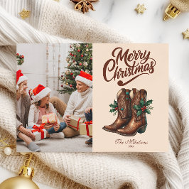 Tarjeta Festiva Foto de Navidades de Western Bow & Boots