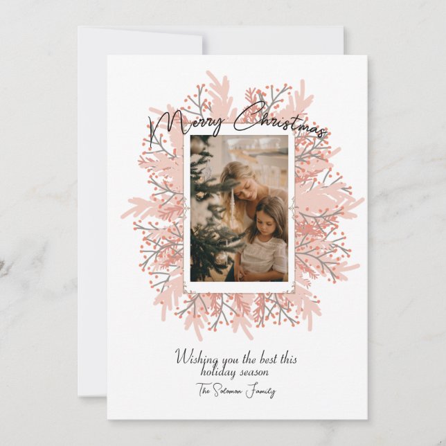 Tarjeta Festiva Foto de Navidades del marco de la guirnalda Boho (Anverso)