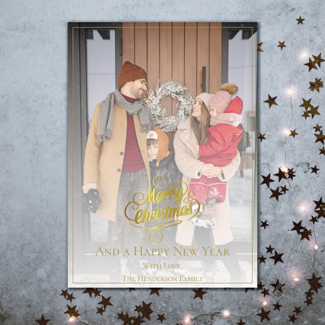 Tarjeta Festiva Foto de Navidades elegantes | Oro (Gold Elegant Christmas Photo Holiday Card)
