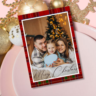 Tarjeta Festiva Foto de Navidades escoceses de la Red Tartan Plaid