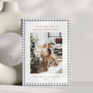 Tarjeta Festiva Foto de Navidades familiares de Gray Gingham dibuj