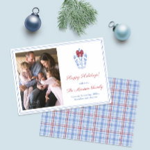 Foto de Navidades familiares preppy Monograma rojo