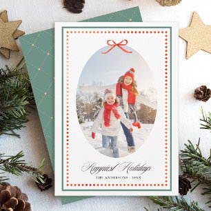 Tarjeta Festiva Foto de NAVIDADES FELICES con lazo rojo vintage pr
