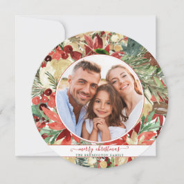 Tarjeta Festiva Foto de Navidades florales de festividad roja rusa