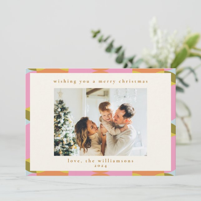 Tarjeta Festiva Foto de Navidades geométricos de mid Century Mod R (Anverso de pie)