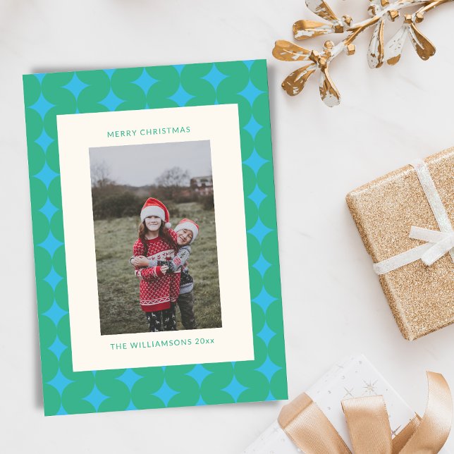 Tarjeta Festiva Foto de Navidades geométricos verdes de mediados d (Subido por el creador)