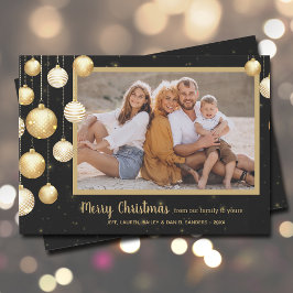 Tarjeta Festiva Foto de Navidades Gold Baubles