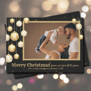Tarjeta Festiva Foto de Navidades Gold Baubles