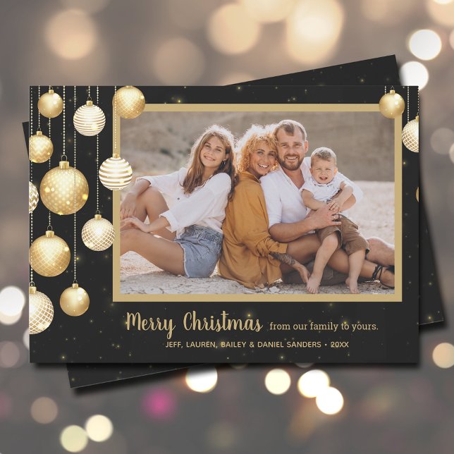 Tarjeta Festiva Foto de Navidades Gold Baubles (Subido por el creador)