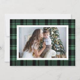 Tarjeta Festiva Foto de Navidades Green Buffalo Plaid