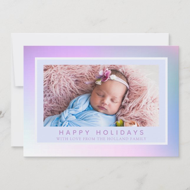 Tarjeta Festiva Foto de Navidades Hologram Pastel (Anverso)
