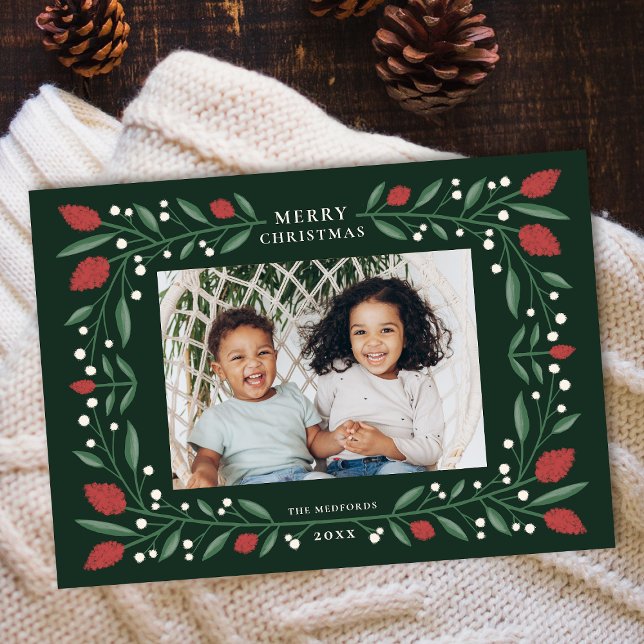 Tarjeta Festiva Foto de Navidades horizontales de marco floral clá (Subido por el creador)