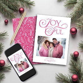 Tarjeta Festiva Foto de Navidades jóvenes rosados brillantes y mod