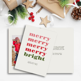 Tarjeta Festiva Foto de Navidades Mínimos Verdes Merry y Bright