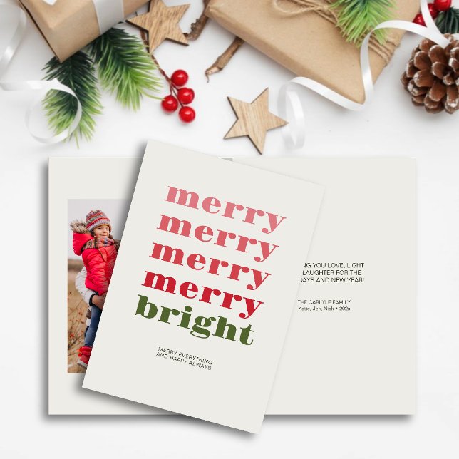 Tarjeta Festiva Foto de Navidades Mínimos Verdes Merry y Bright (Subido por el creador)